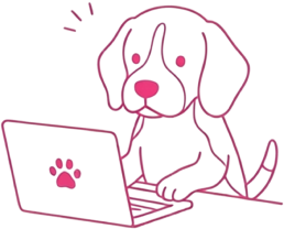 ノートPCを操作する犬のイラスト