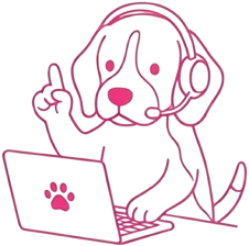 ヘッドセットをつけてサポートする犬のイラスト